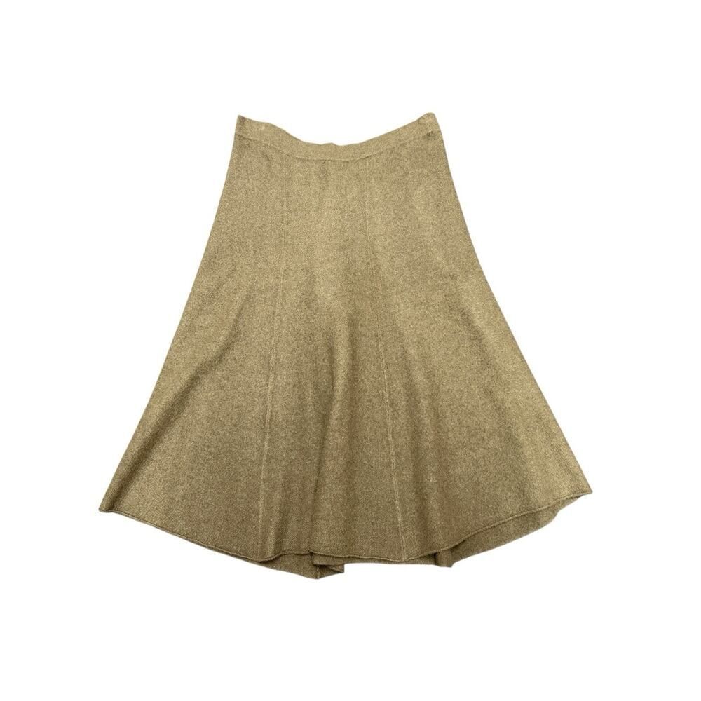 100% Cashmere Olive Green Midi Skirt Fit & Flare A-Line US 12-14 XL